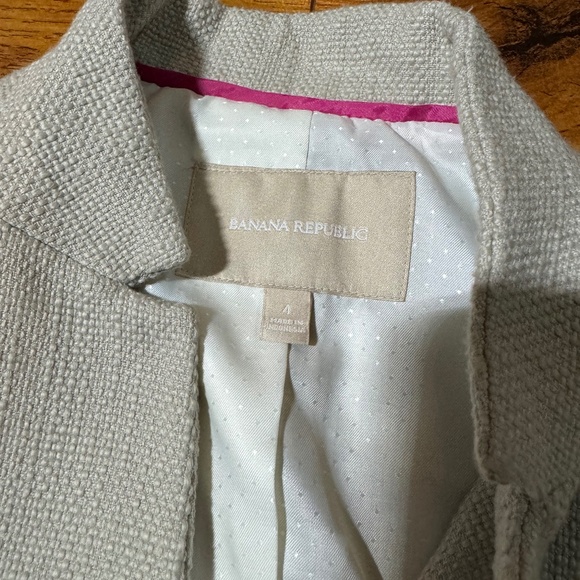 Banana Republic Textured Tweed Jacket Blazer - Beige & Navy Blue - Size 4 - Picture 5 of 6
